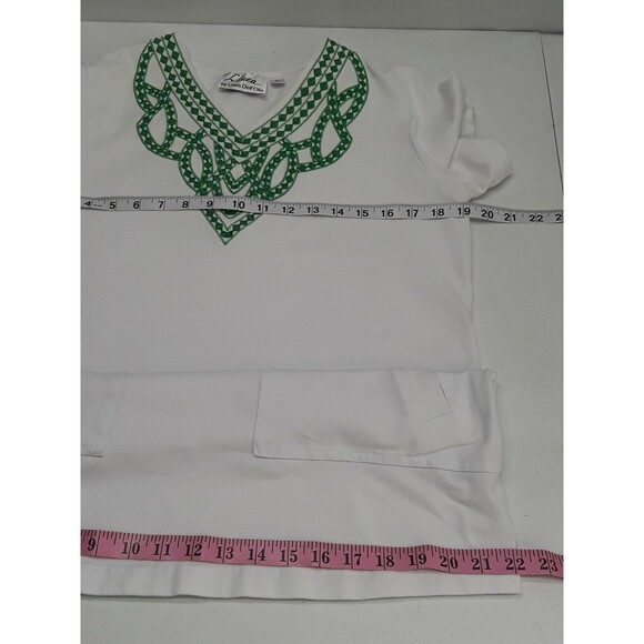 Linea Louis Dell'Olio Top Tunic Blouse Embroidered White Green V Neck Sz S - Picture 6 of 9